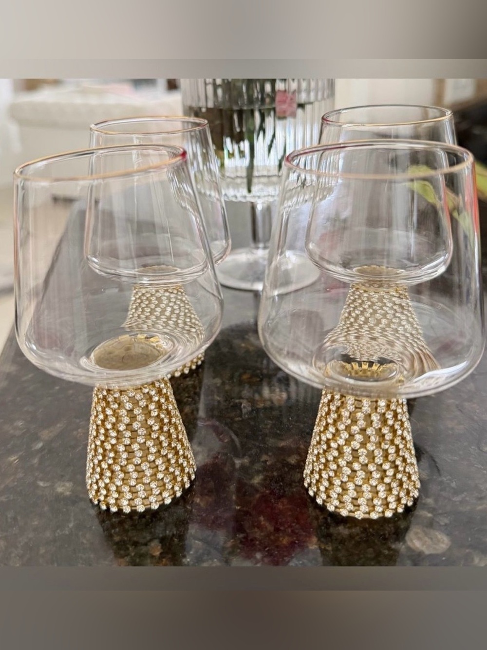 New Christian Siriano NY Decorative Rhinestone & Gold Set of 8 Shot Glasses